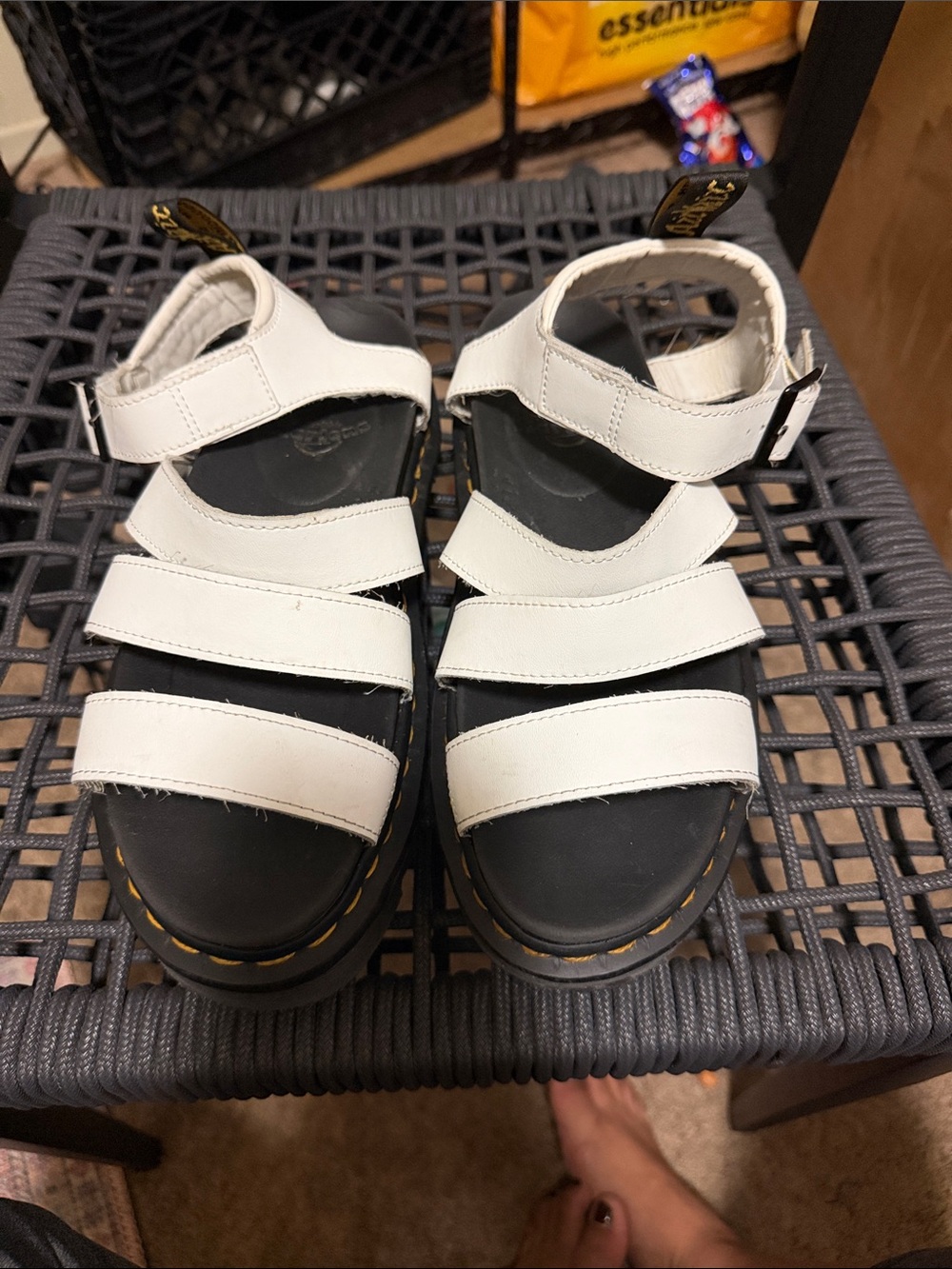 Dr. Martens White Leather Platform Sandals